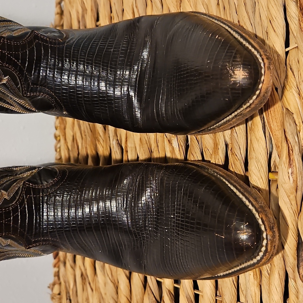 Vintage Diamond J Leather Mens Black Western Cowboy Boots Sz. 8 EE Wide - Picture 2 of 16